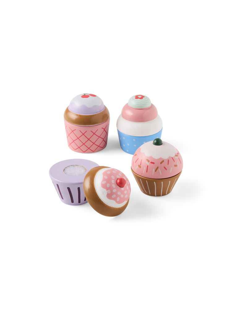 Wooden toy cupcakes