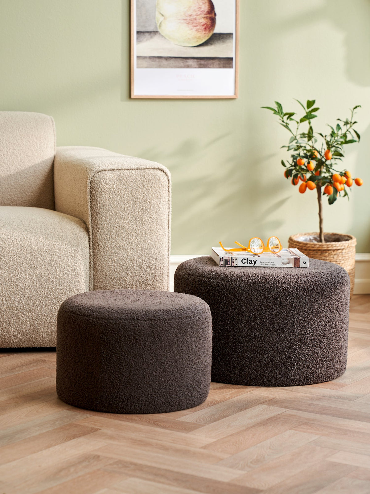 Pouffe with teddy fabric