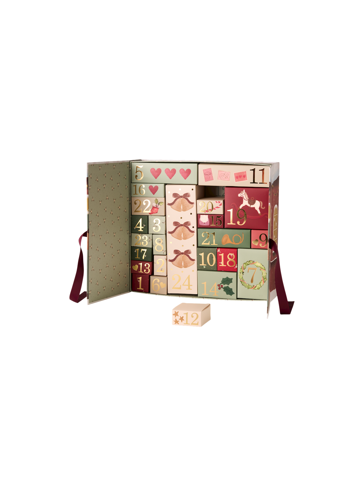 Advent calendar with ribbon closure
